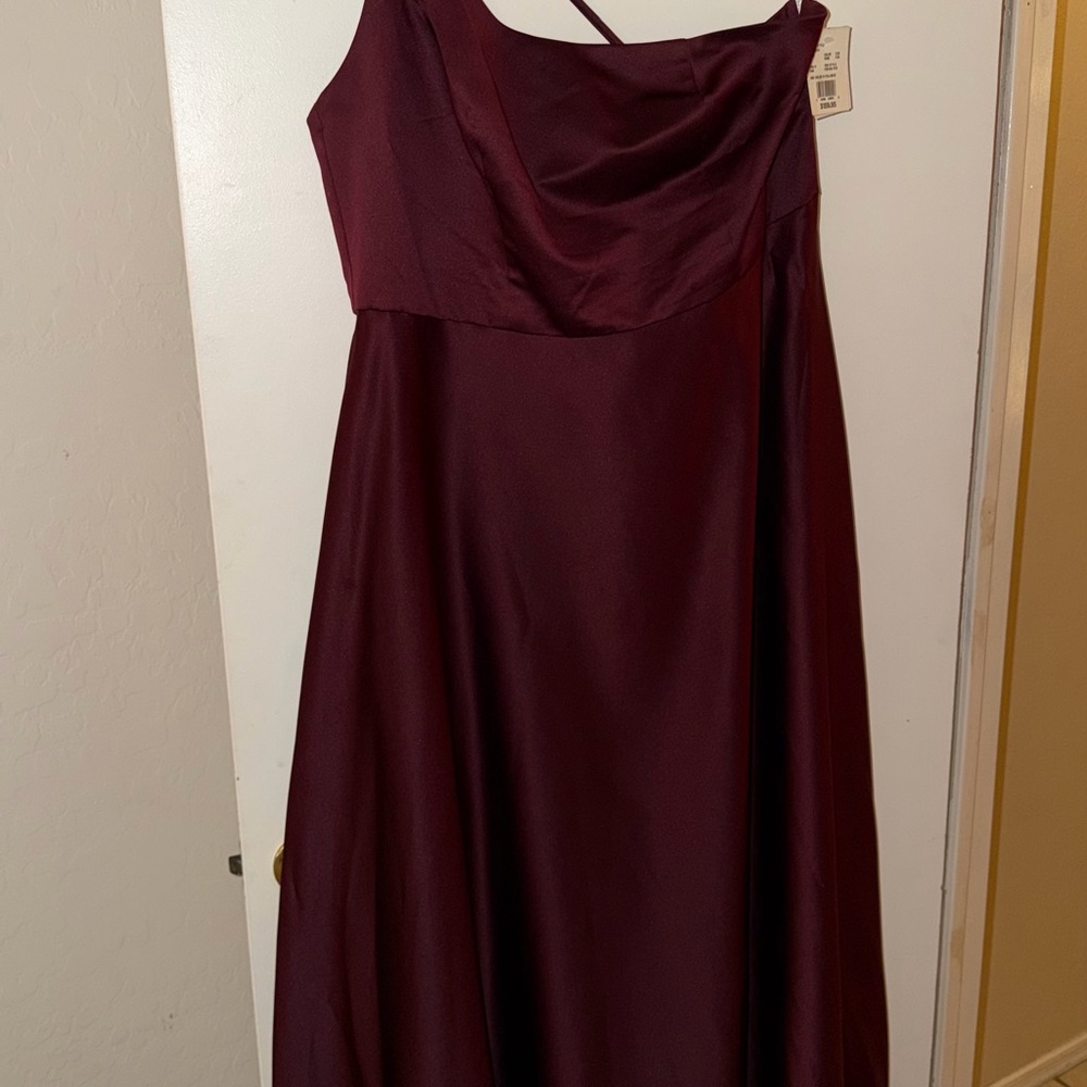 David's Bridal One Shoulder Burgundy Dress